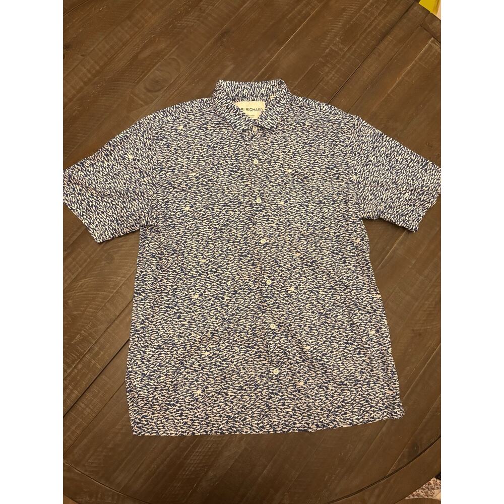 Tori Richards Shark Print Shirt Mens Short Sleeve Button Up Made in USA Sz L
